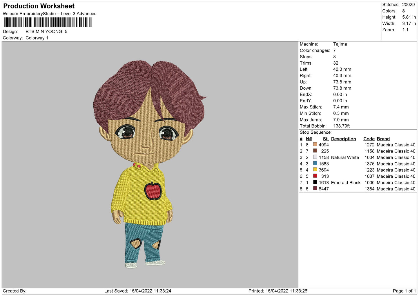 Bts Min Yoongi Embroidery