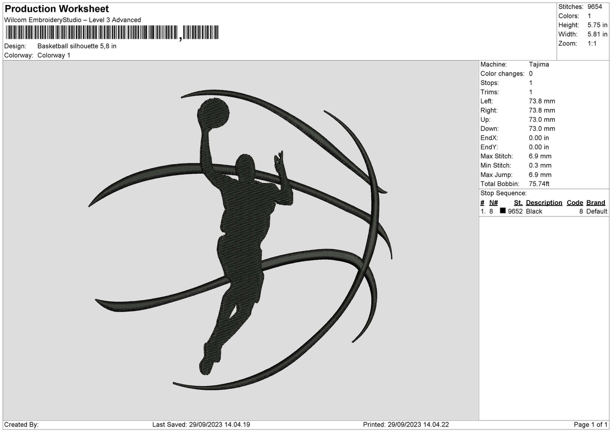 Basketball Silhouette Embroidery File 6 sizes