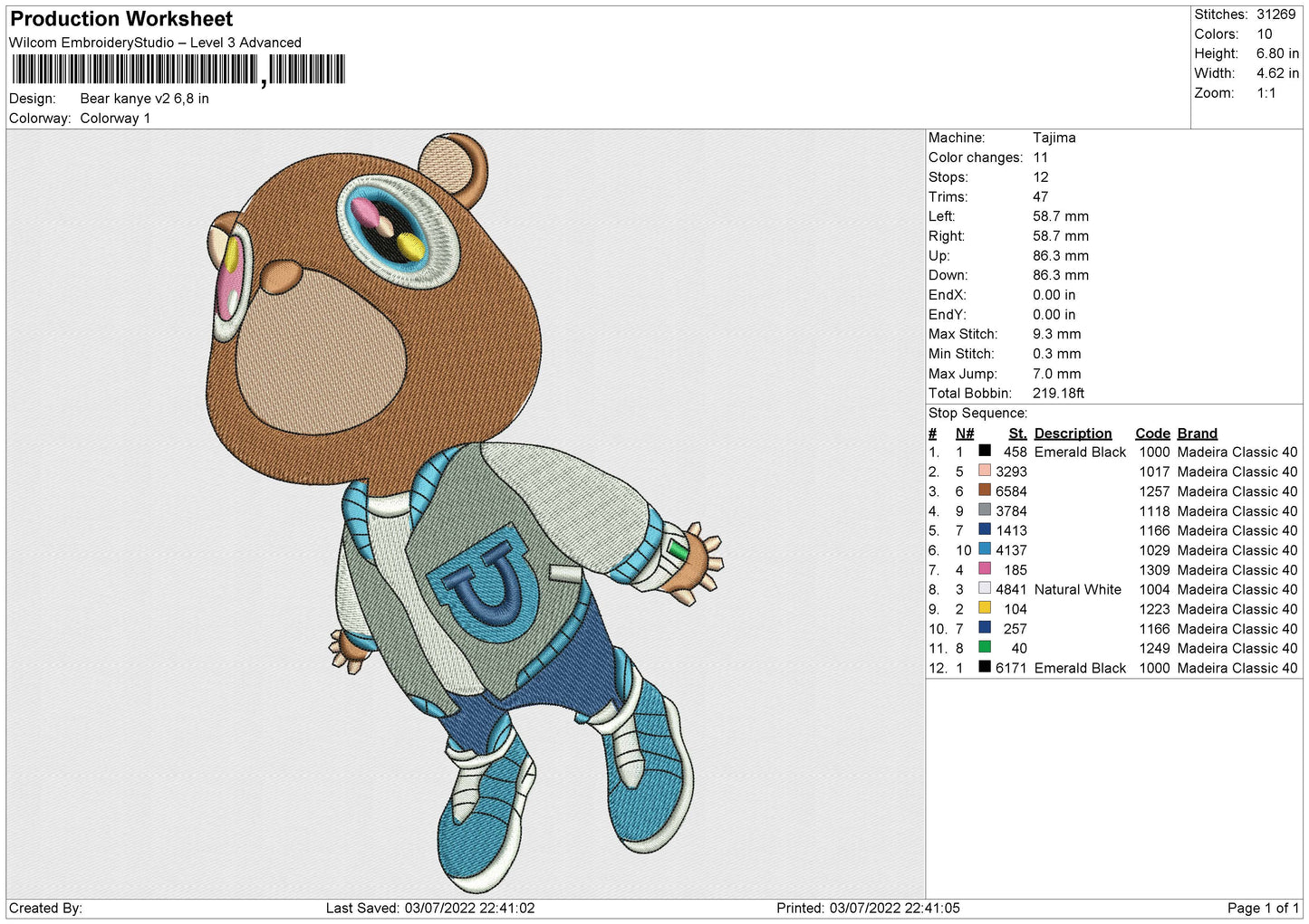 Bear Kanye v2 Embroidery