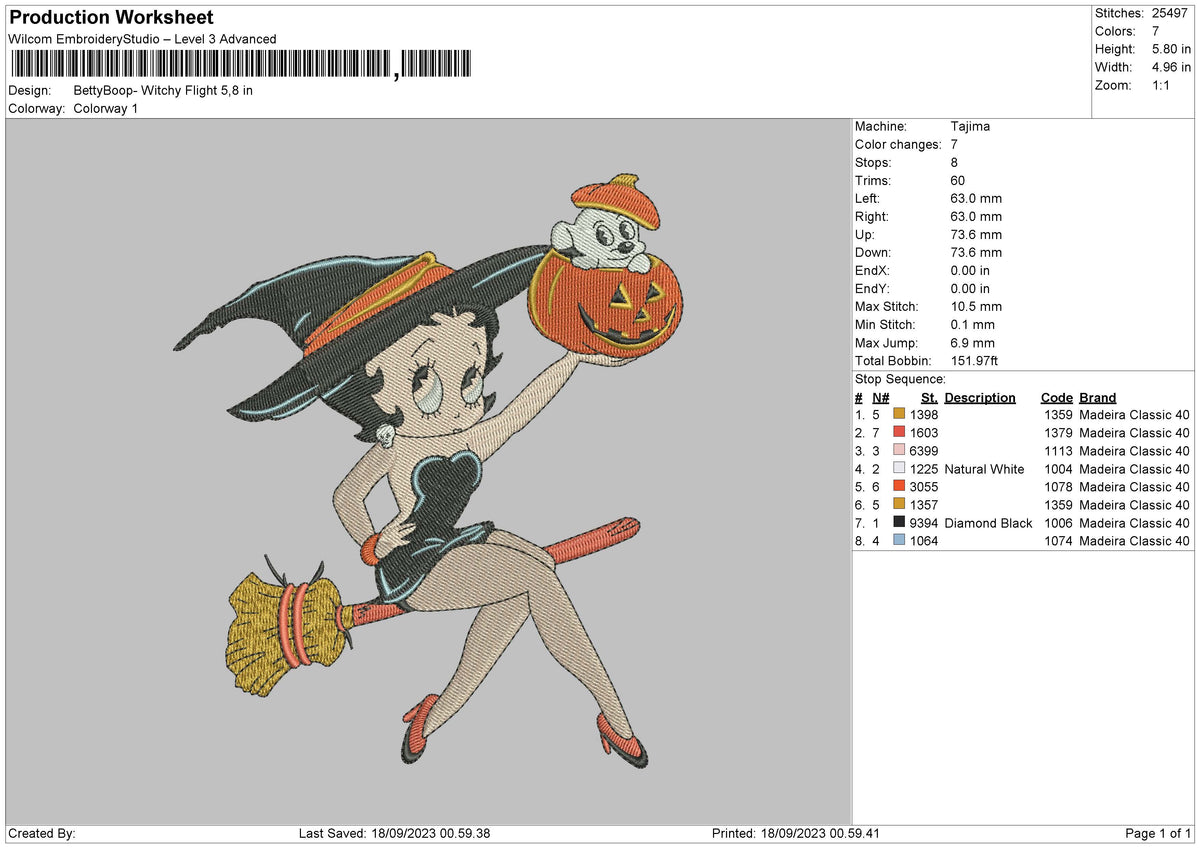 Witchy Boop Embroidery File 6 sizes