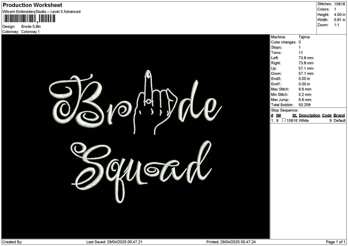 Brodetext Embroidery File 6 sizes