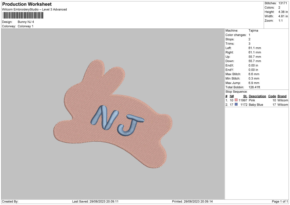 Bunny Pink Nj Embroidery File 6 sizes