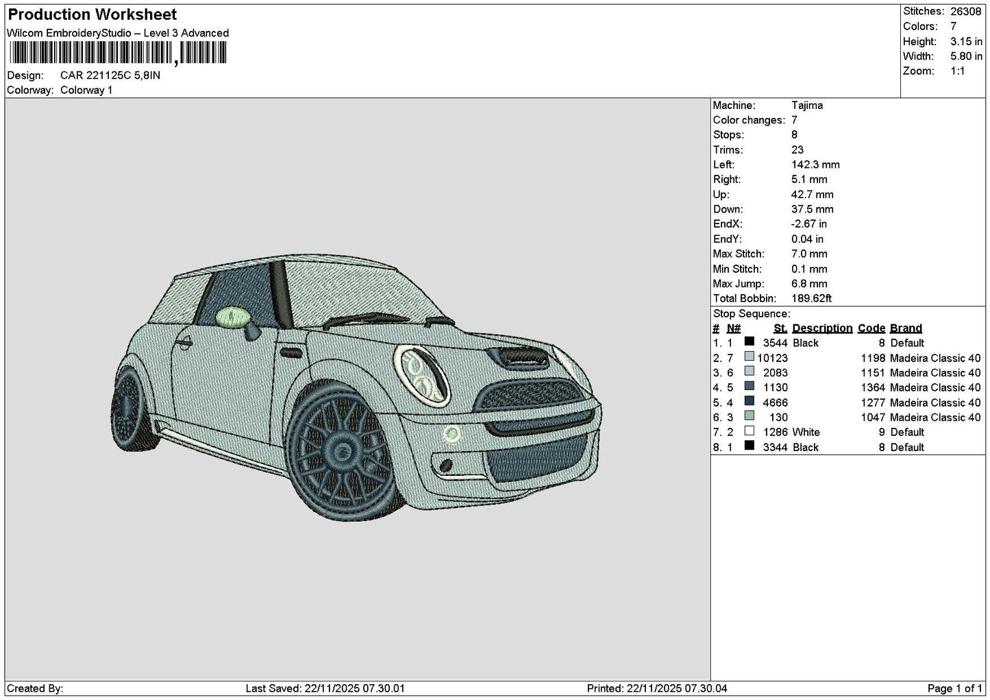 Car 2211c Embroidery File 6 sizes
