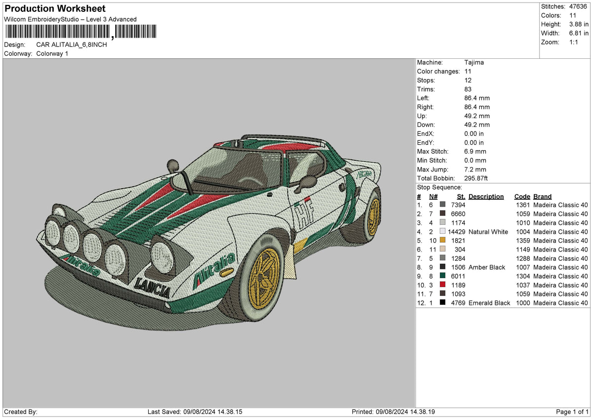 Car 0908 Embroidery File 6 sizes