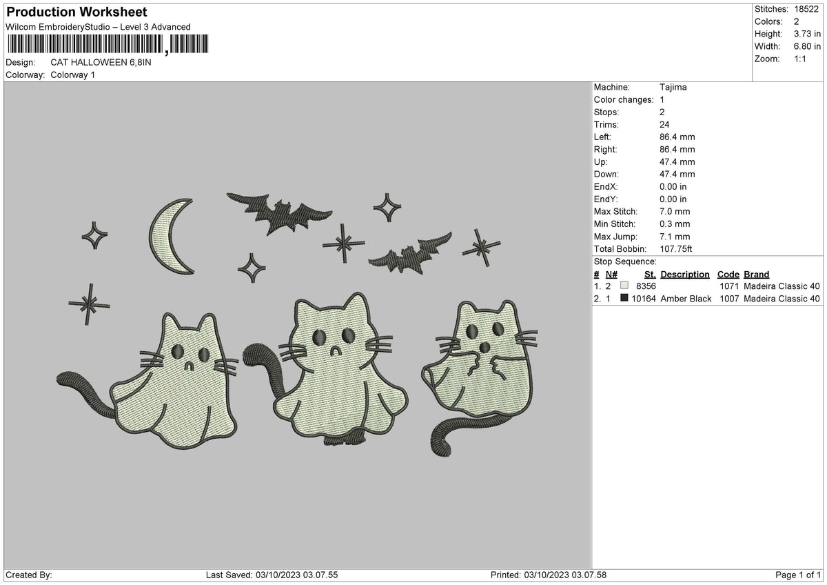Cat Halloween Embroidery File 6 sizes