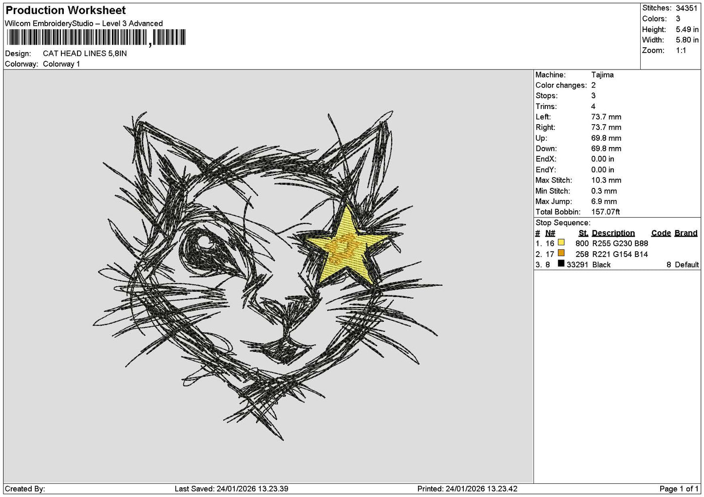 Cat Lines 2401 Embroidery File 6 sizes