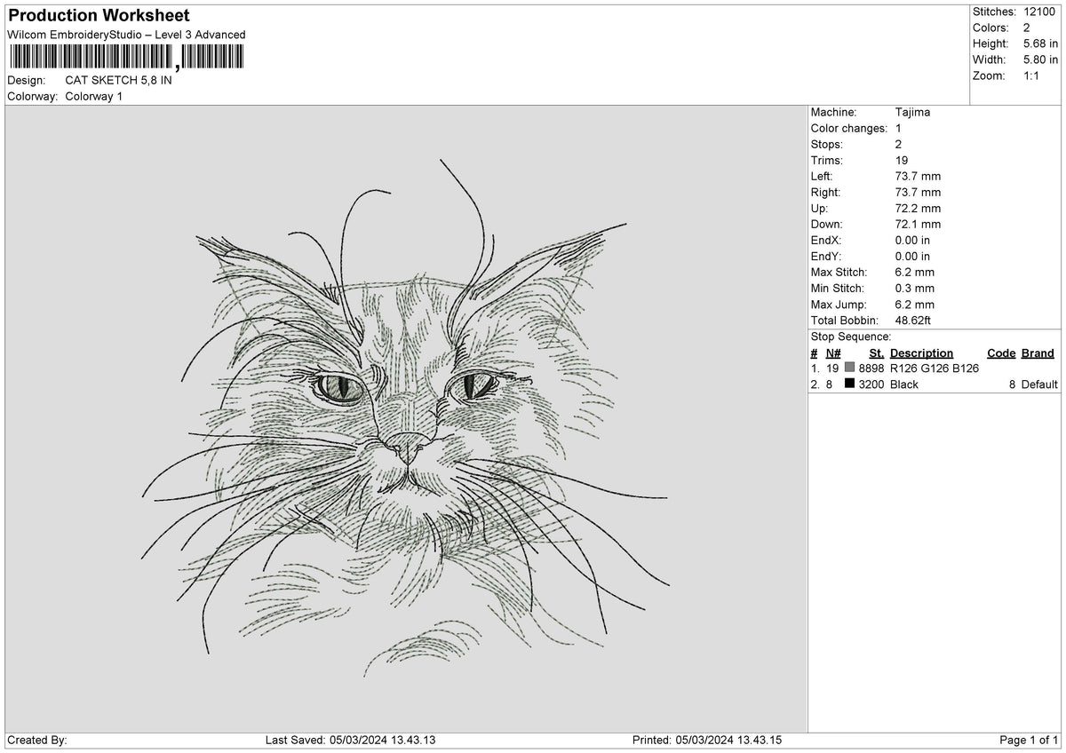 Cat 0503 Embroidery File 6 sizes