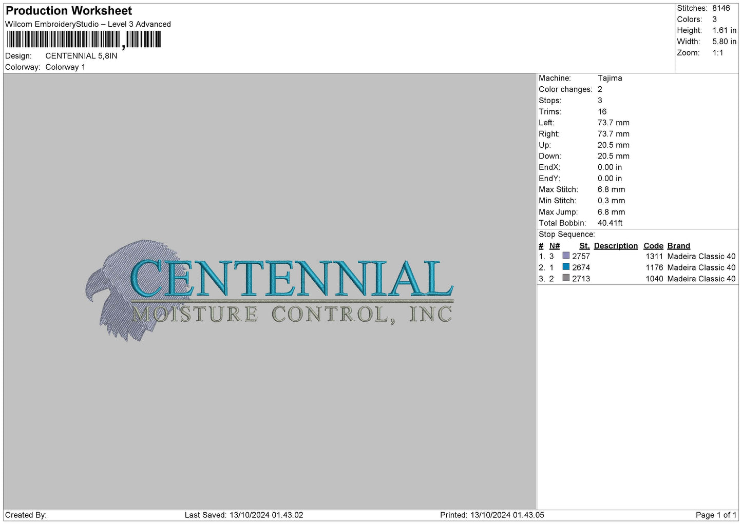 Centennialtext Embroidery File 6 sizes