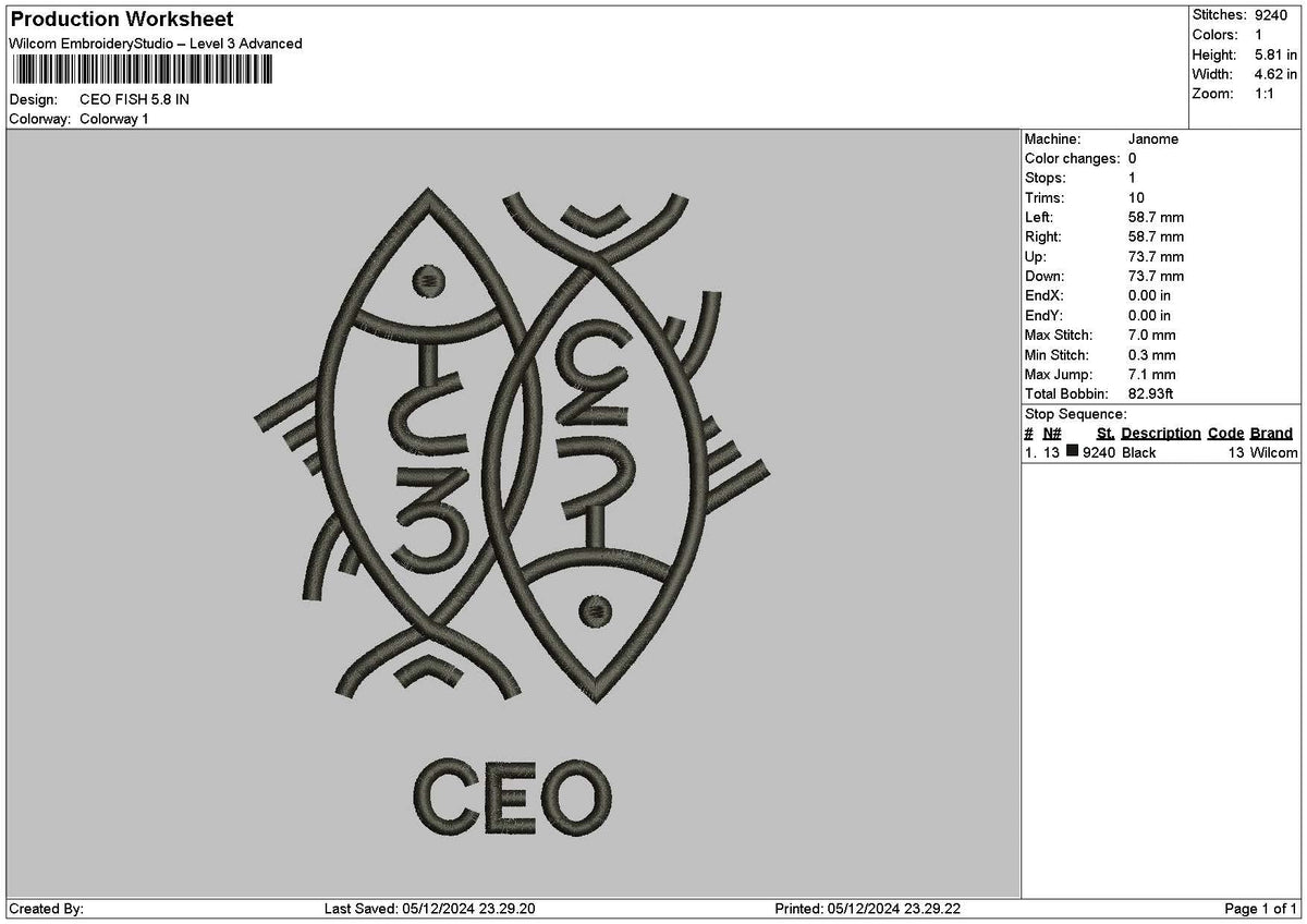 Fish Line 01 Embroidery File 6 sizes