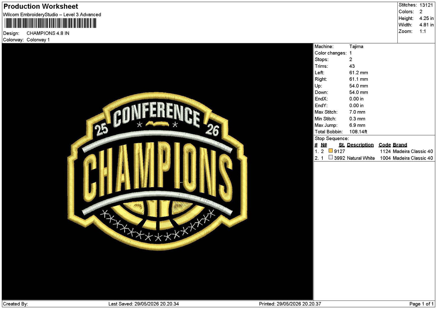 Championstext 2905 Embroidery Machine Design File 6 sizes