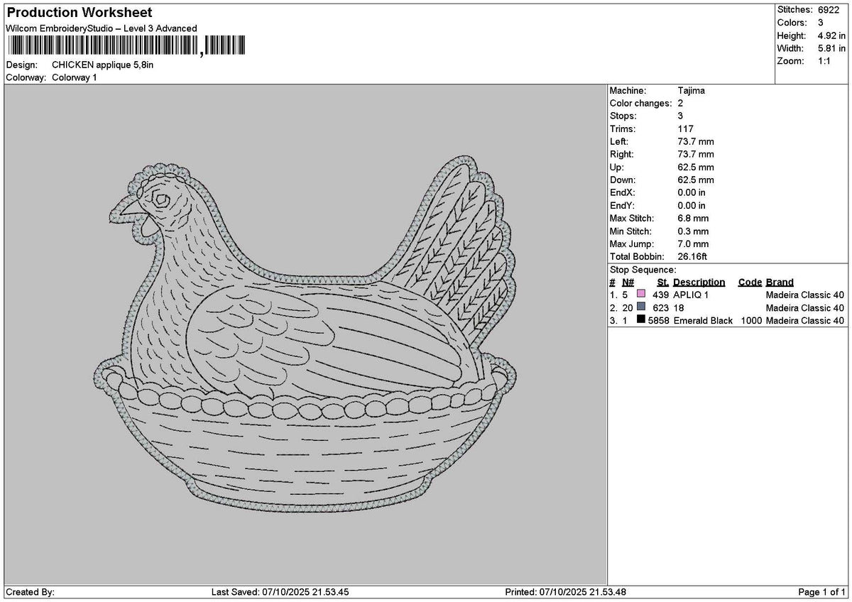 Chicken Applique Embroidery File 6 sizes