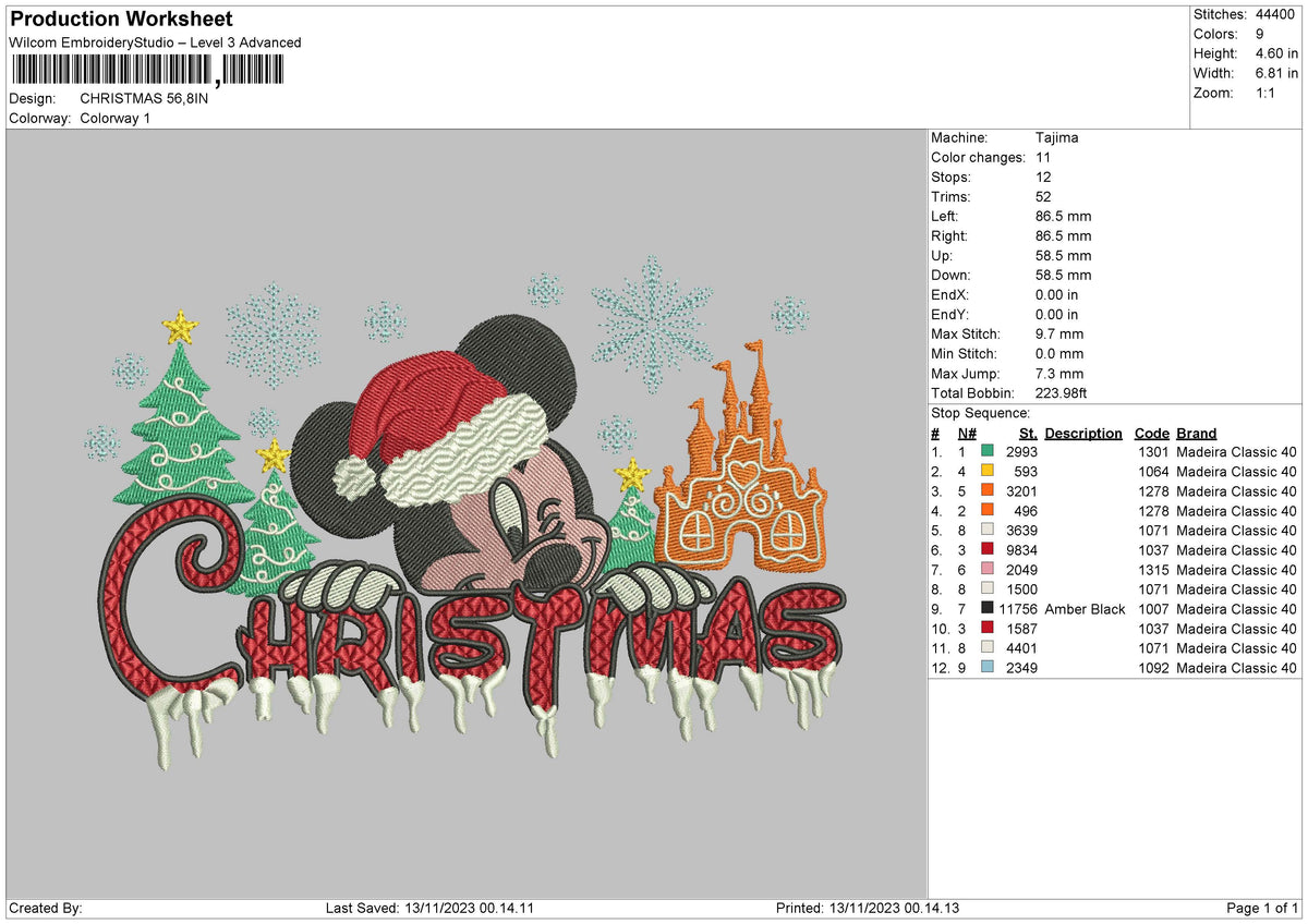 Xmasmickey 1311 Embroidery File 6 sizes