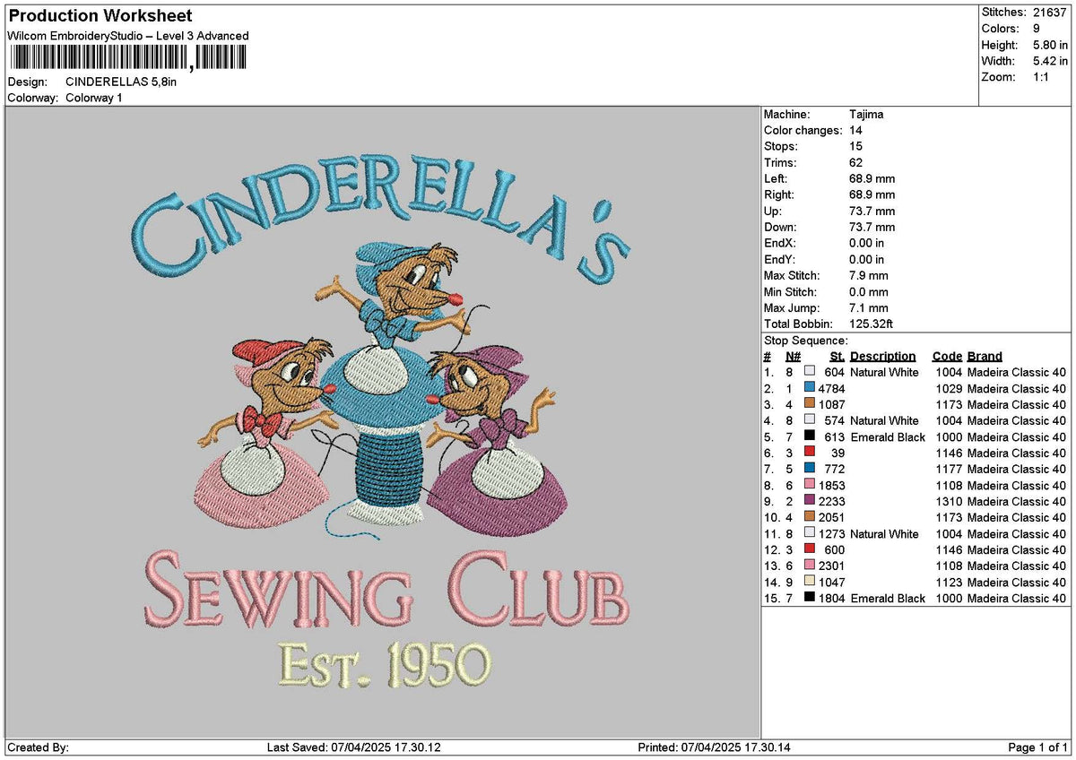 Cinderellas 0704 Embroidery File 6 sizes