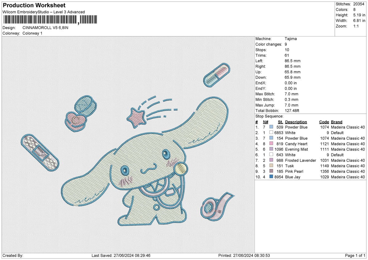 CINNAMOROLL V5 Embroidery File 6 size
