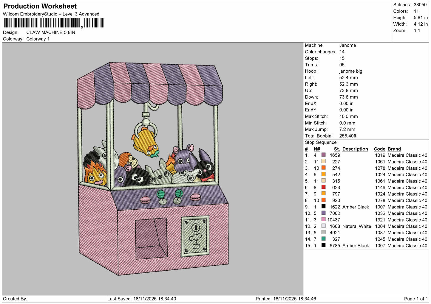 Claw Machine Embroidery File