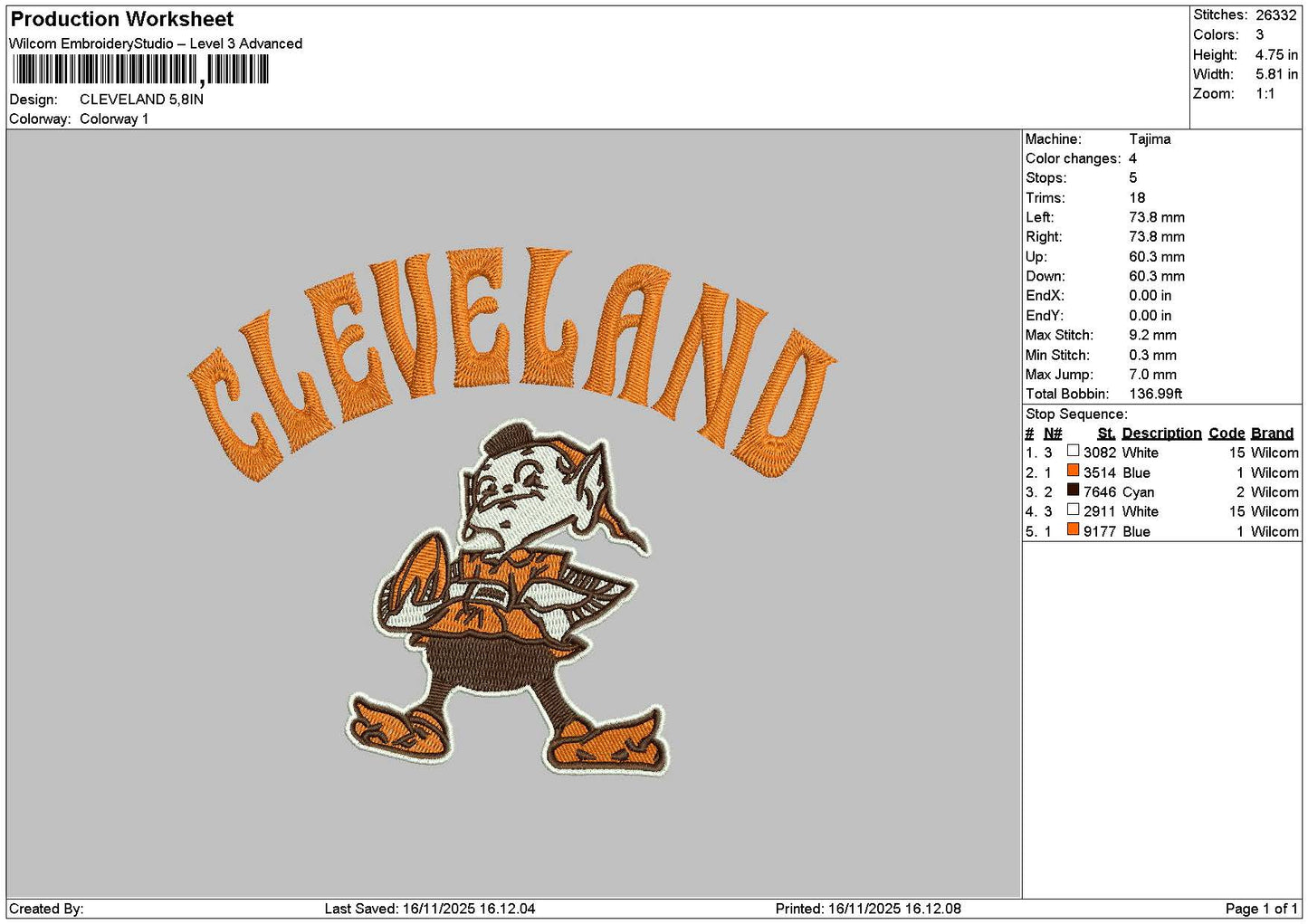 Clevelandtext Embroidery File 6 sizes