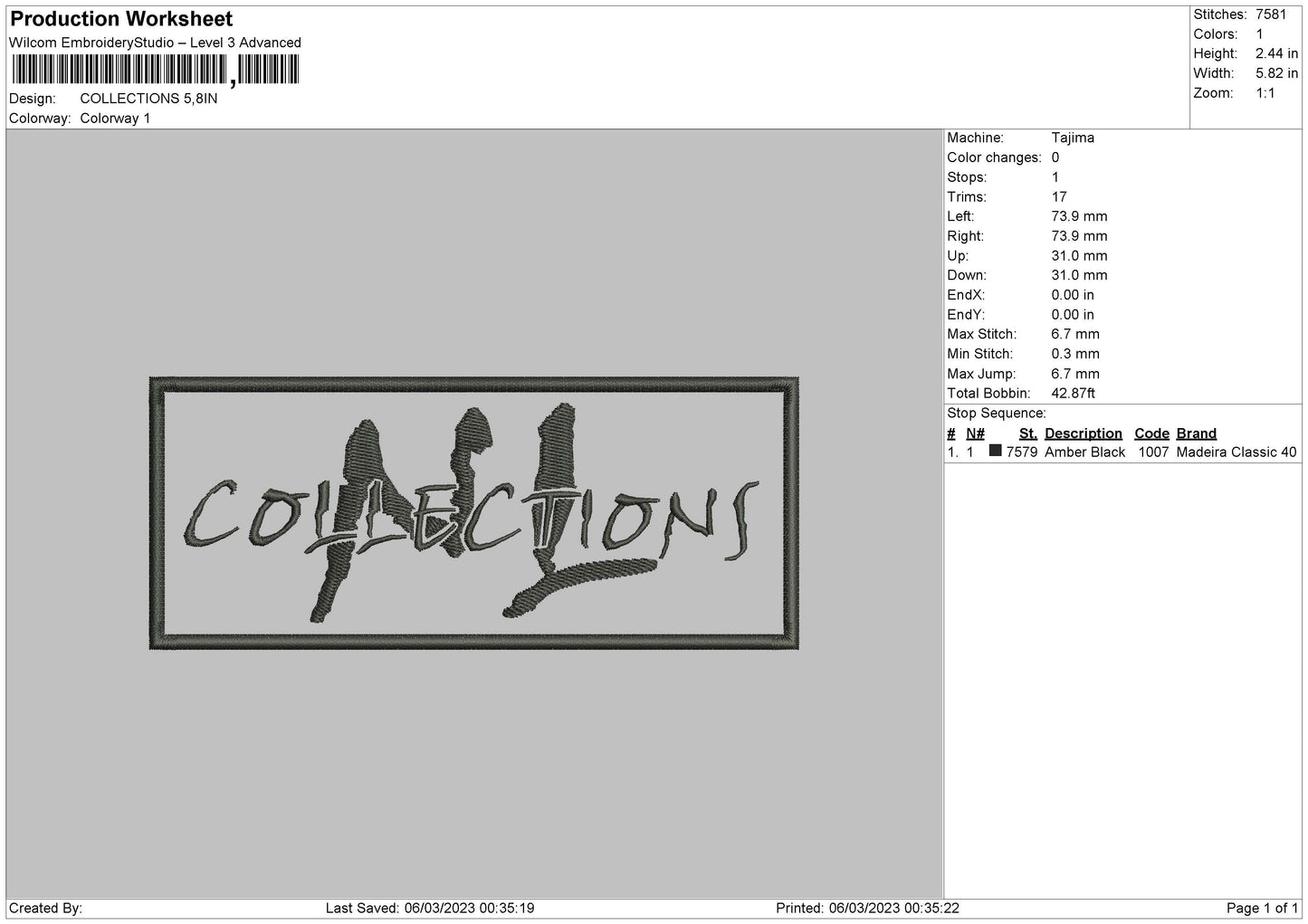 Collections Embroidery File 6 sizes