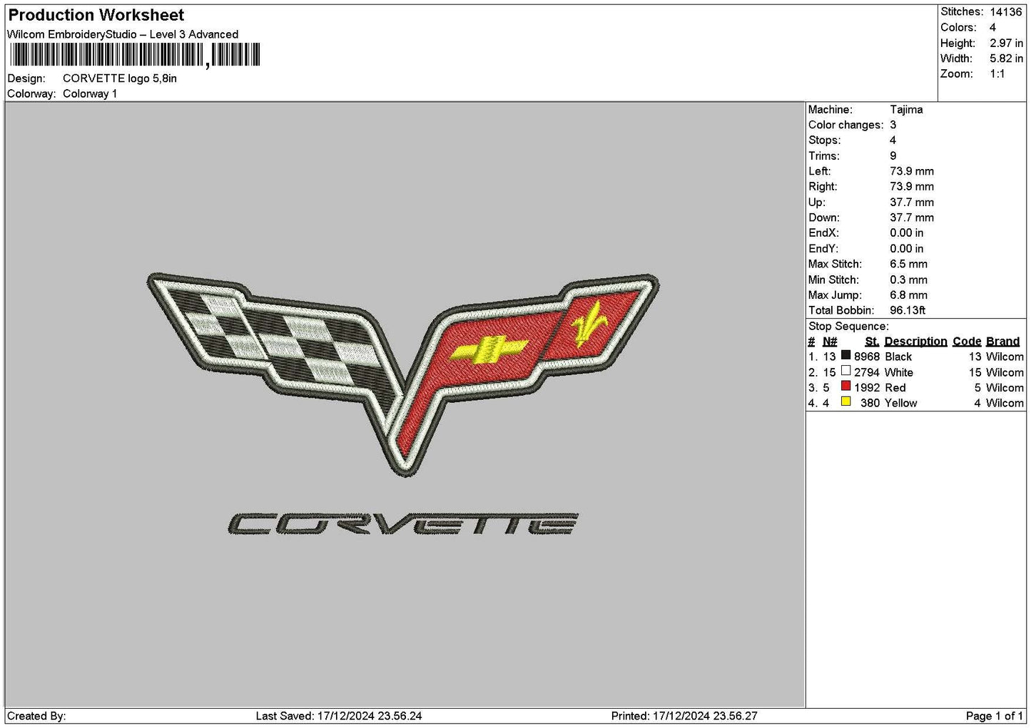 Corvettetext 01 Embroidery File 6 sizes
