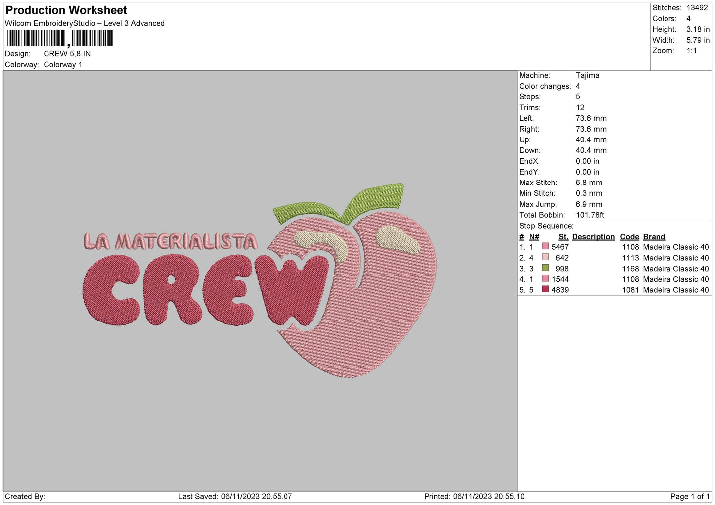 Crew Embroidery File 6 sizes