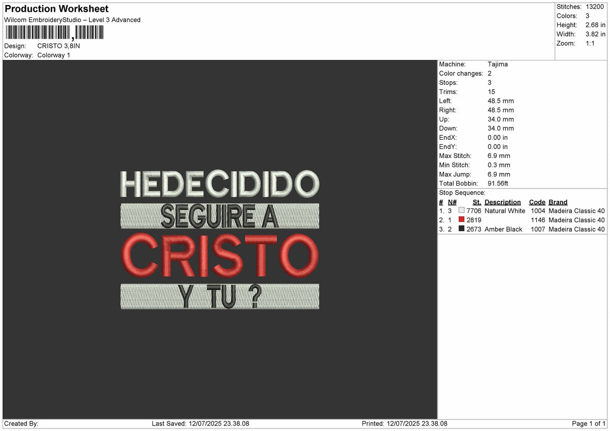 CRISTO Embroidery File Design