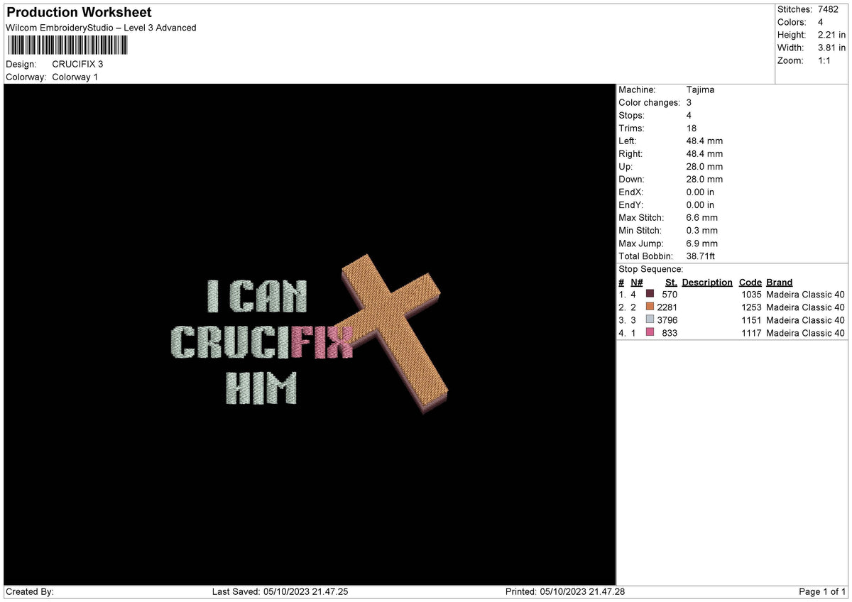 Crucifix Embroidery File 6 sizes
