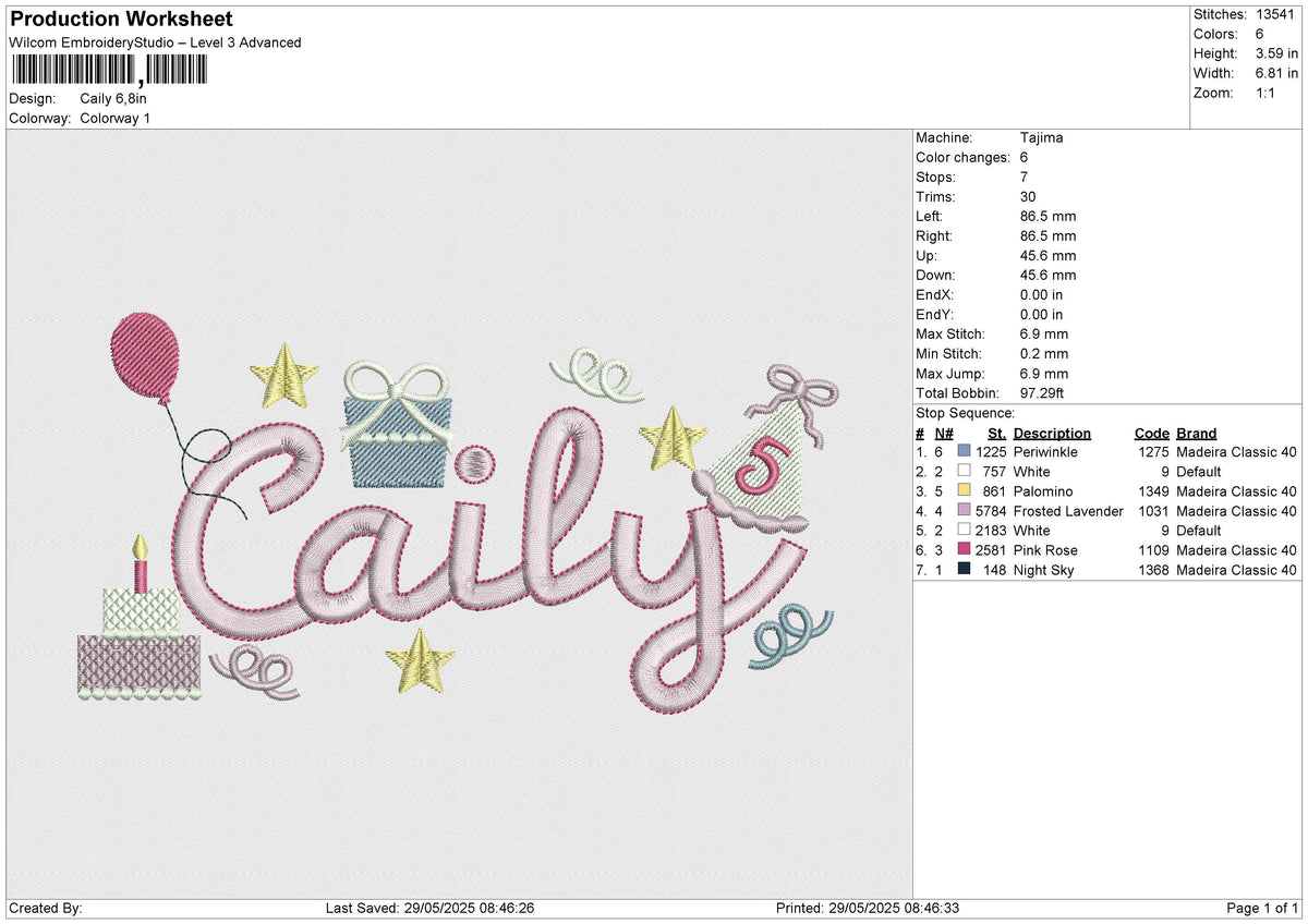 Caily Embroidery File 6 sizes