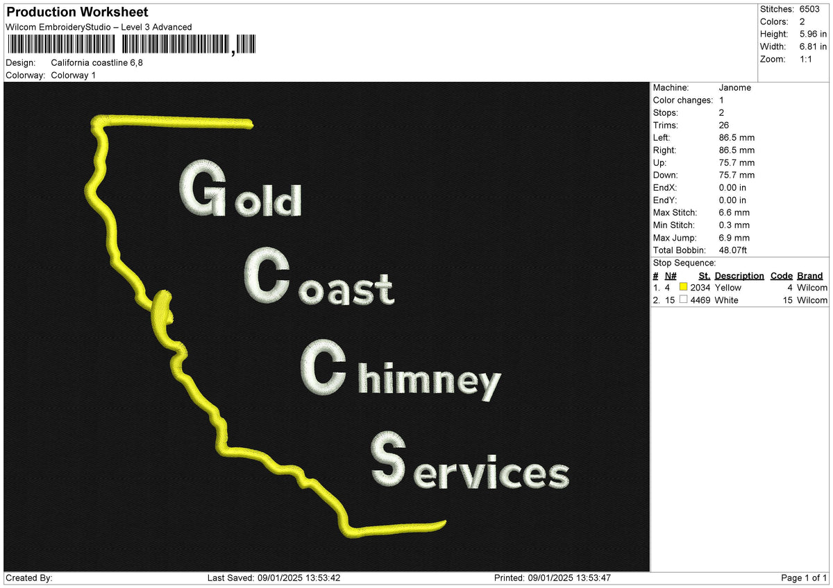 California Coastline Embroidery File 6 size