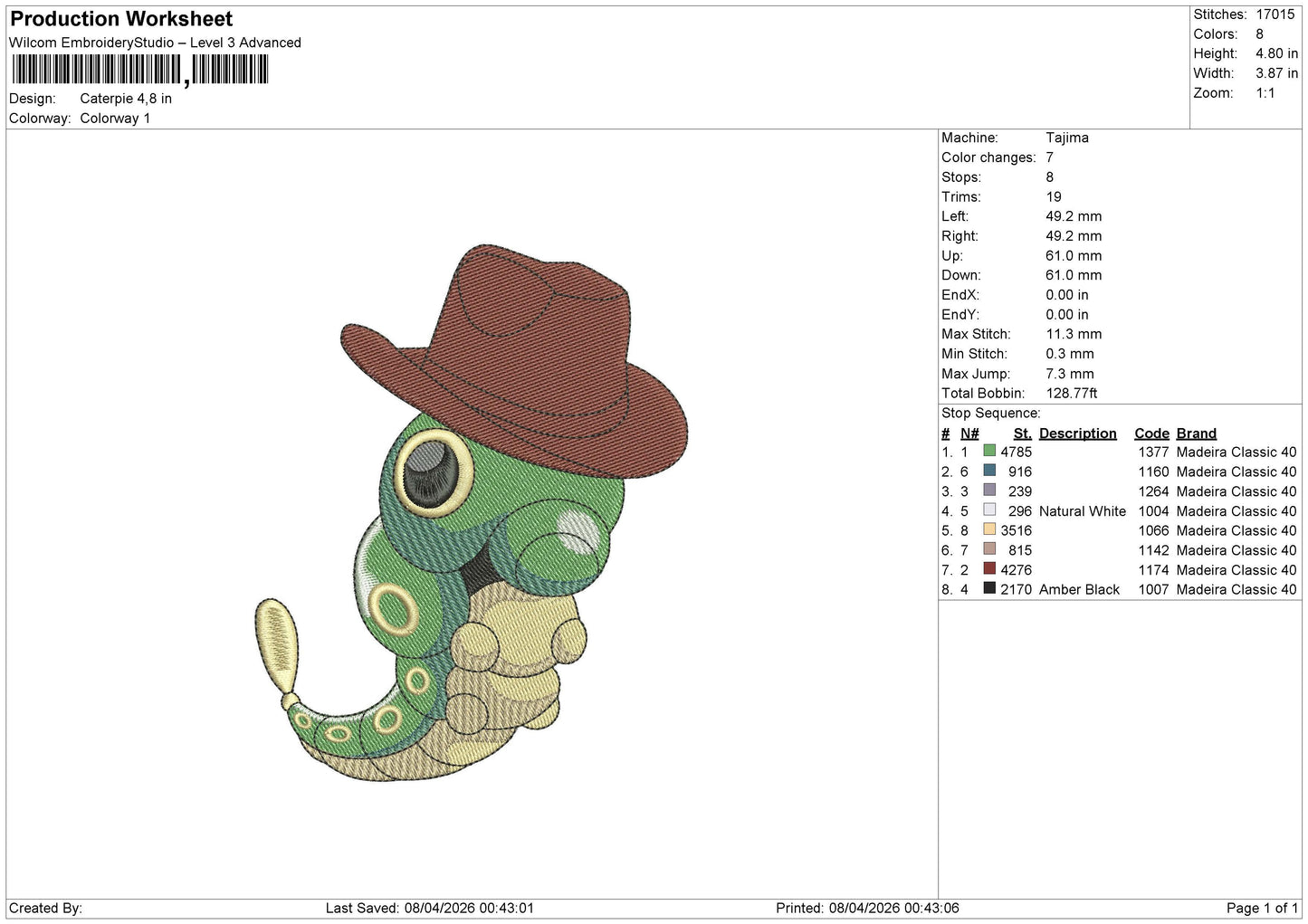 Caterpie Embroidery File 6 sizes