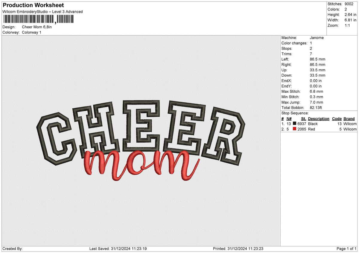 Cheer Mom Embroidery File 6 size