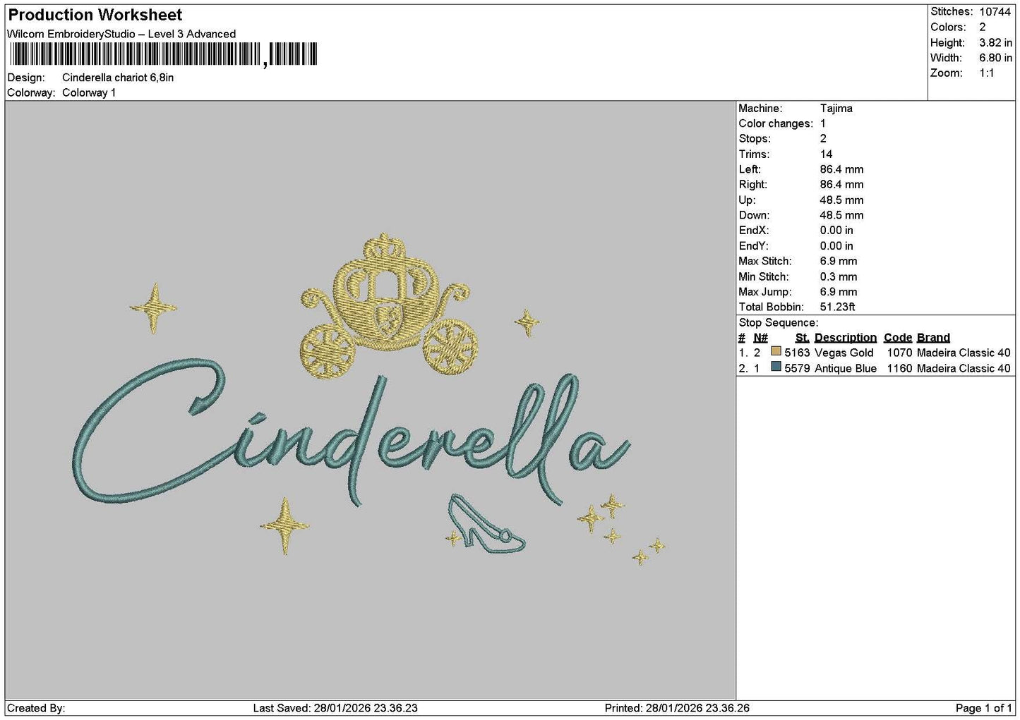 Cinderellatext 2801 Embroidery File 6 sizes