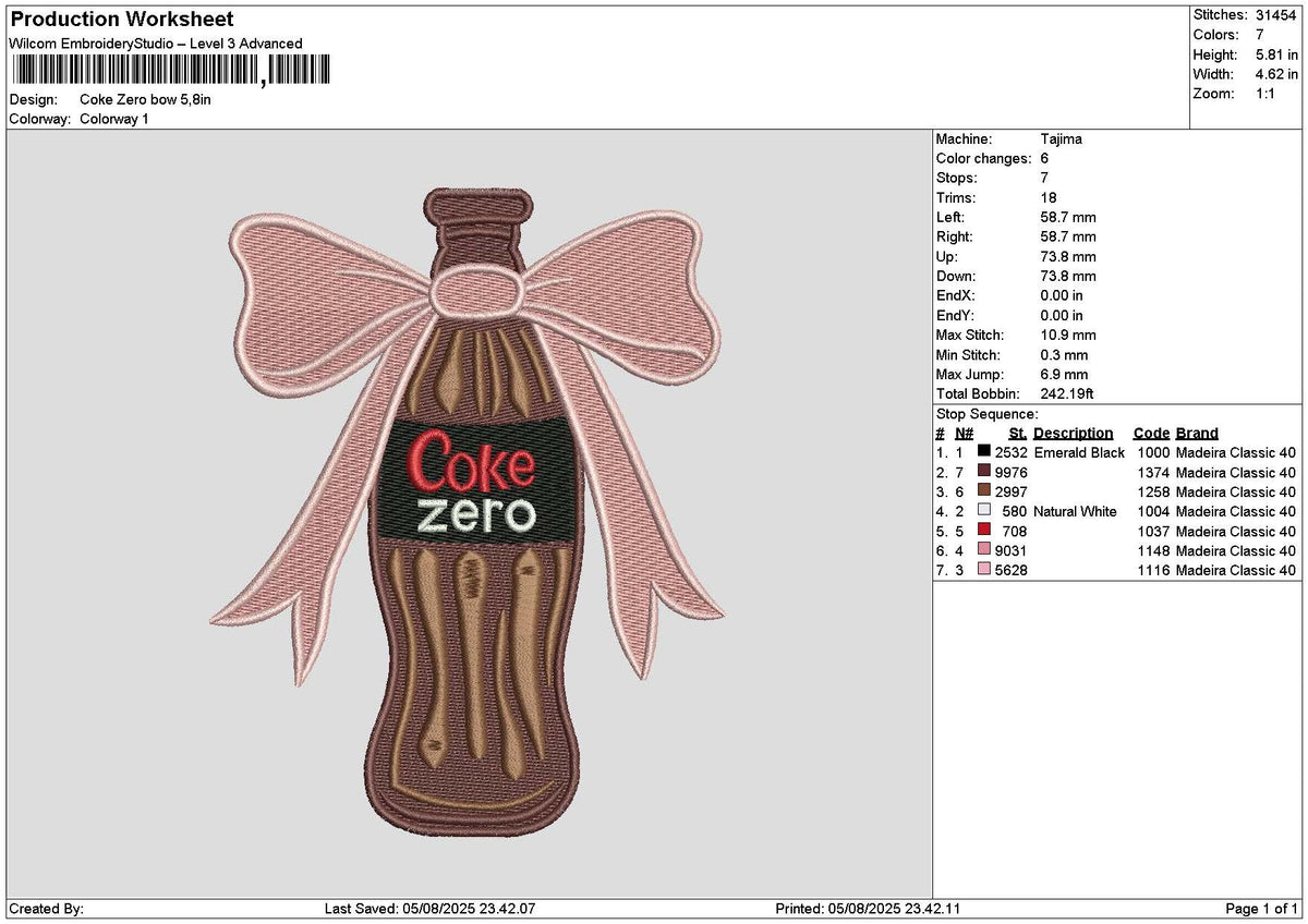 Coke Bow 0508 Embroidery File 6 sizes