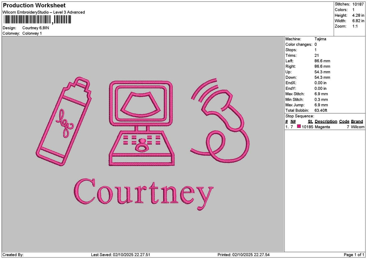 Courtneytext Embroidery File 6 sizes