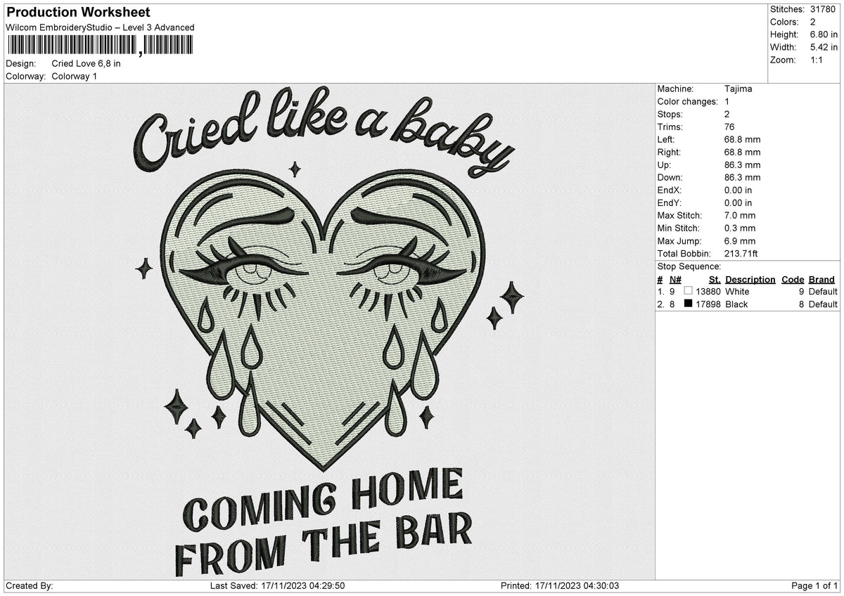 Cried Love Embroidery File 6 size