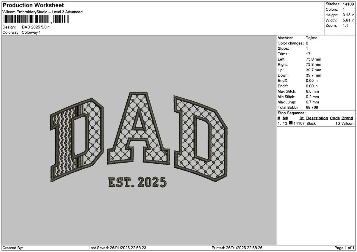 Dad 2025 Embroidery File 6 sizes