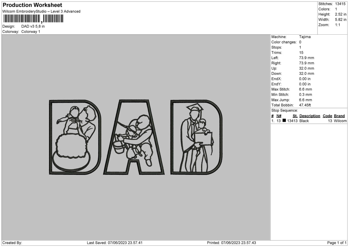 Dad V3 Embroidery File 6 sizes