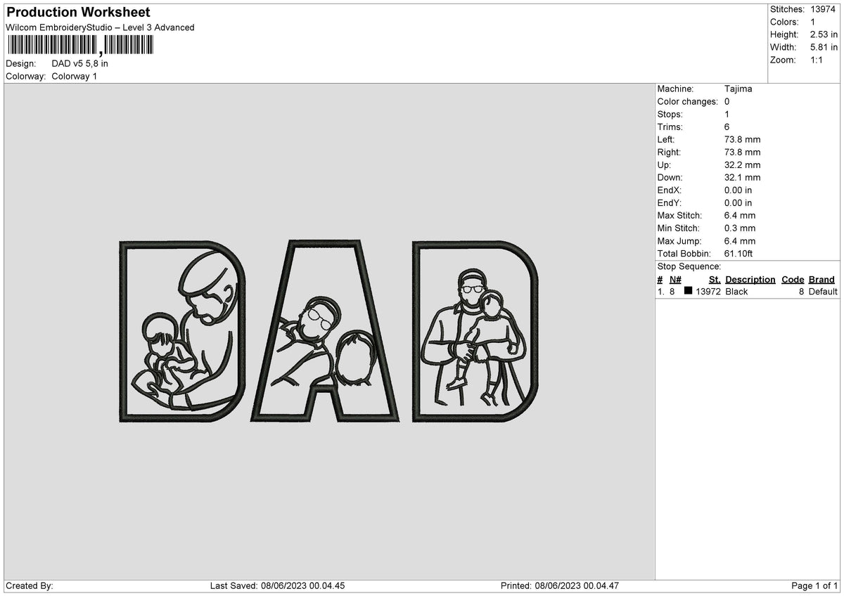 Dad V5 Embroidery File 6 sizes