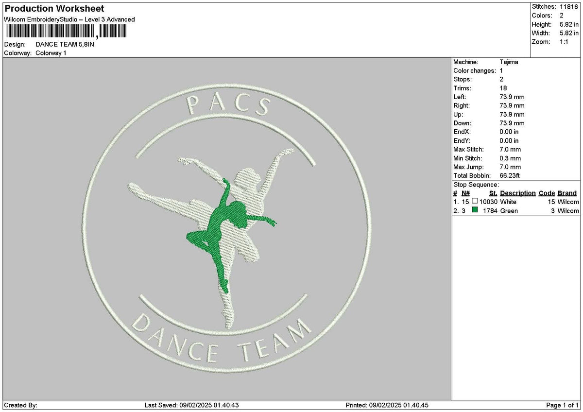 Danceteamtext Embroidery File 6 sizes