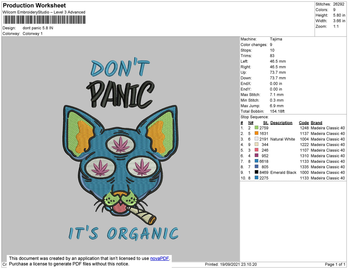 Dont Panic Embroidery File 4 size