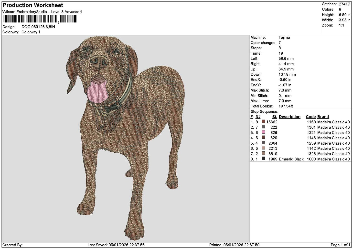 Dog 0501 Embroidery File 6 sizes