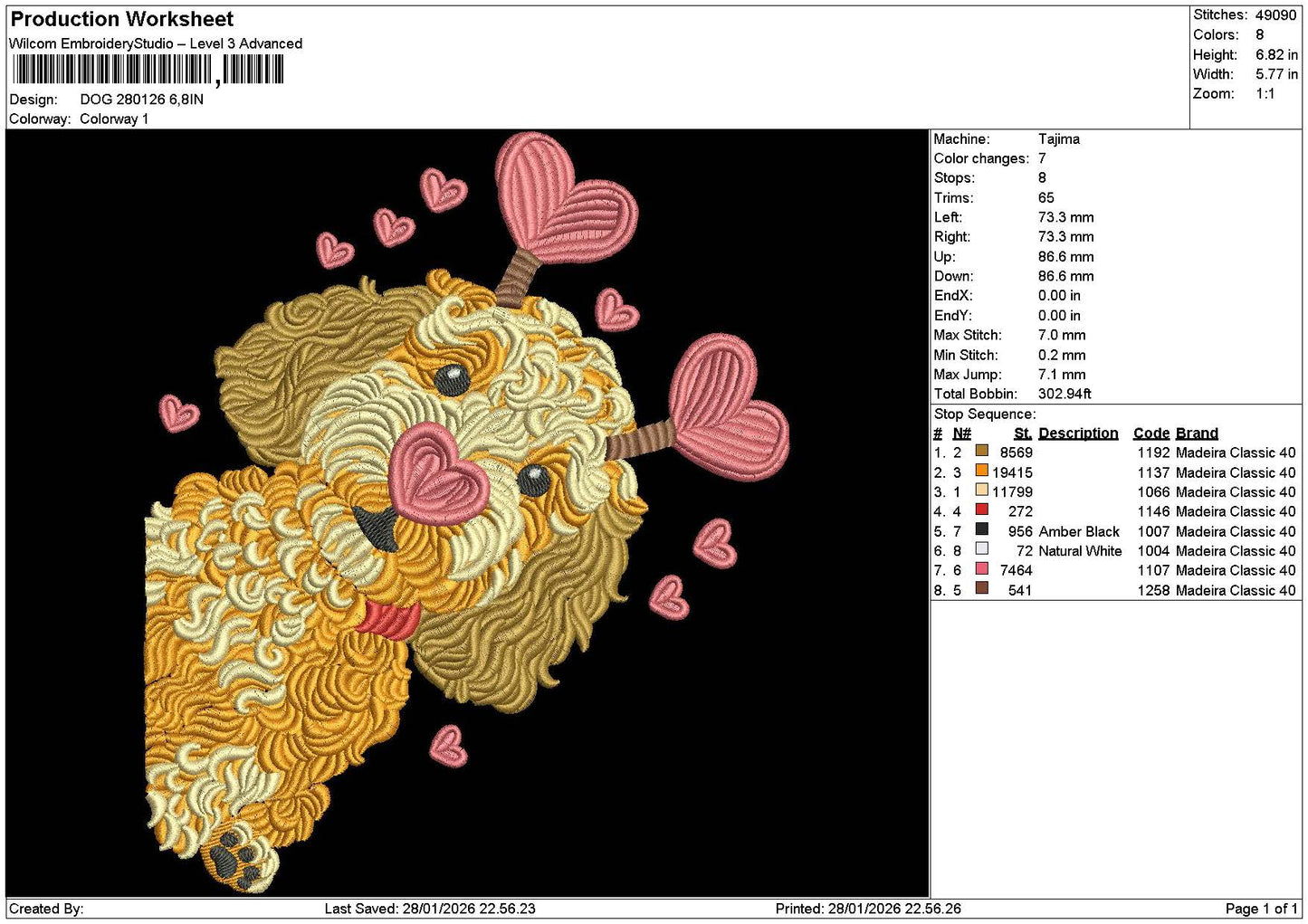 Dog 2801 Embroidery File 6 sizes
