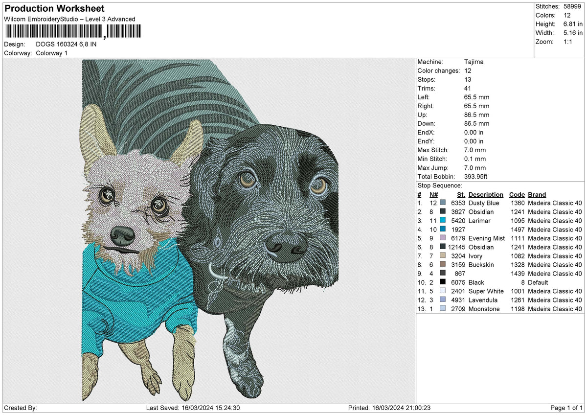 DOGS 160324 Embroidery File 6 size