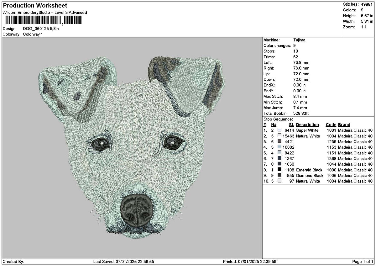 Dog 0601 Embroidery File 6 sizes