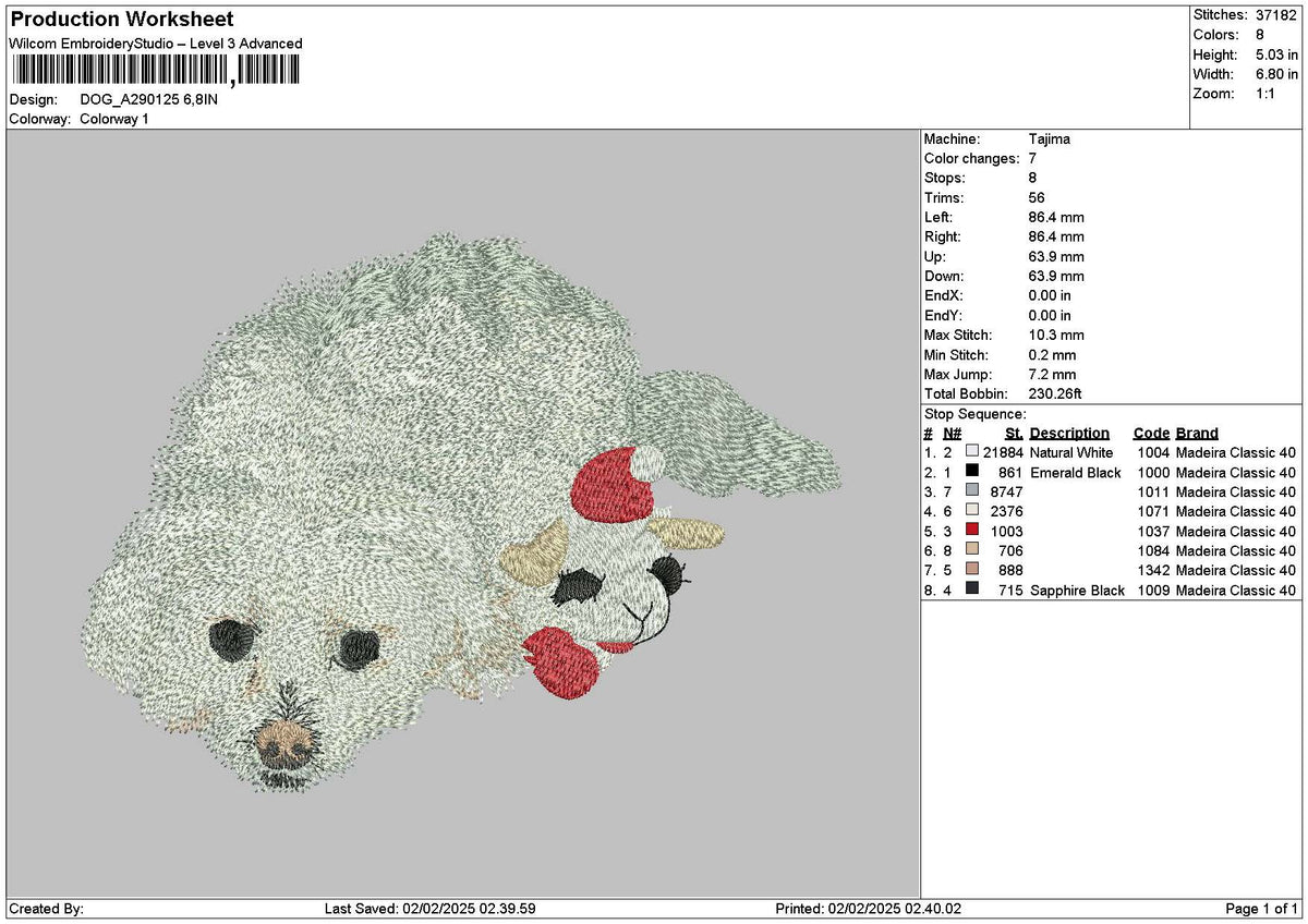 Dog 2901a Embroidery File 6 sizes