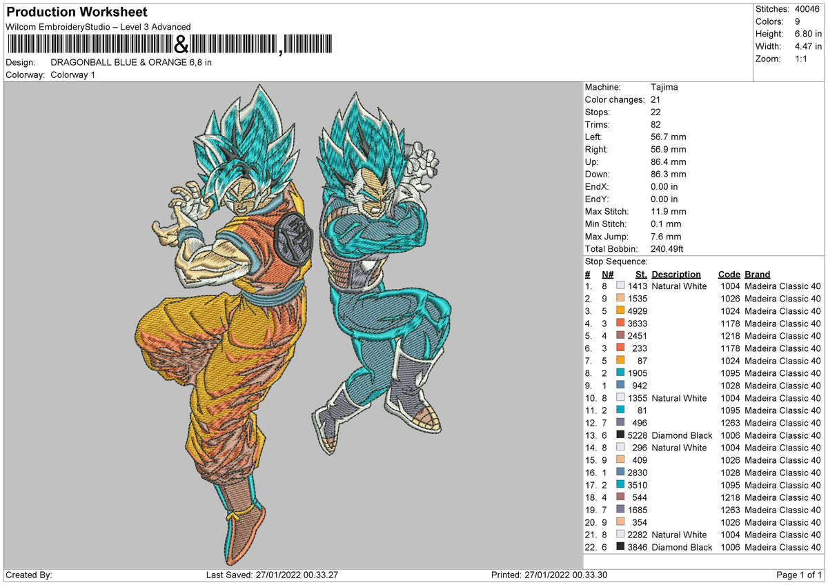 Dragon Ball Blue & Orange Embroidery