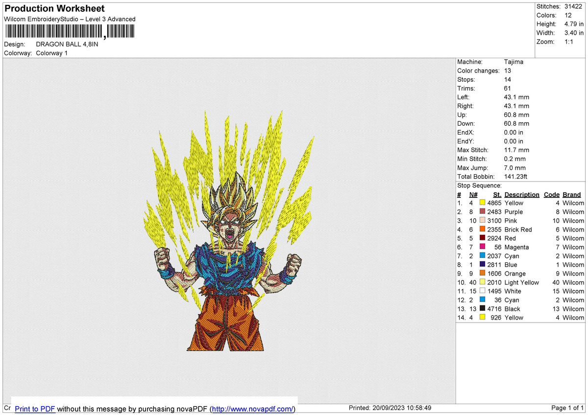 DRAGON BALL v5 Embroidery File 6 size