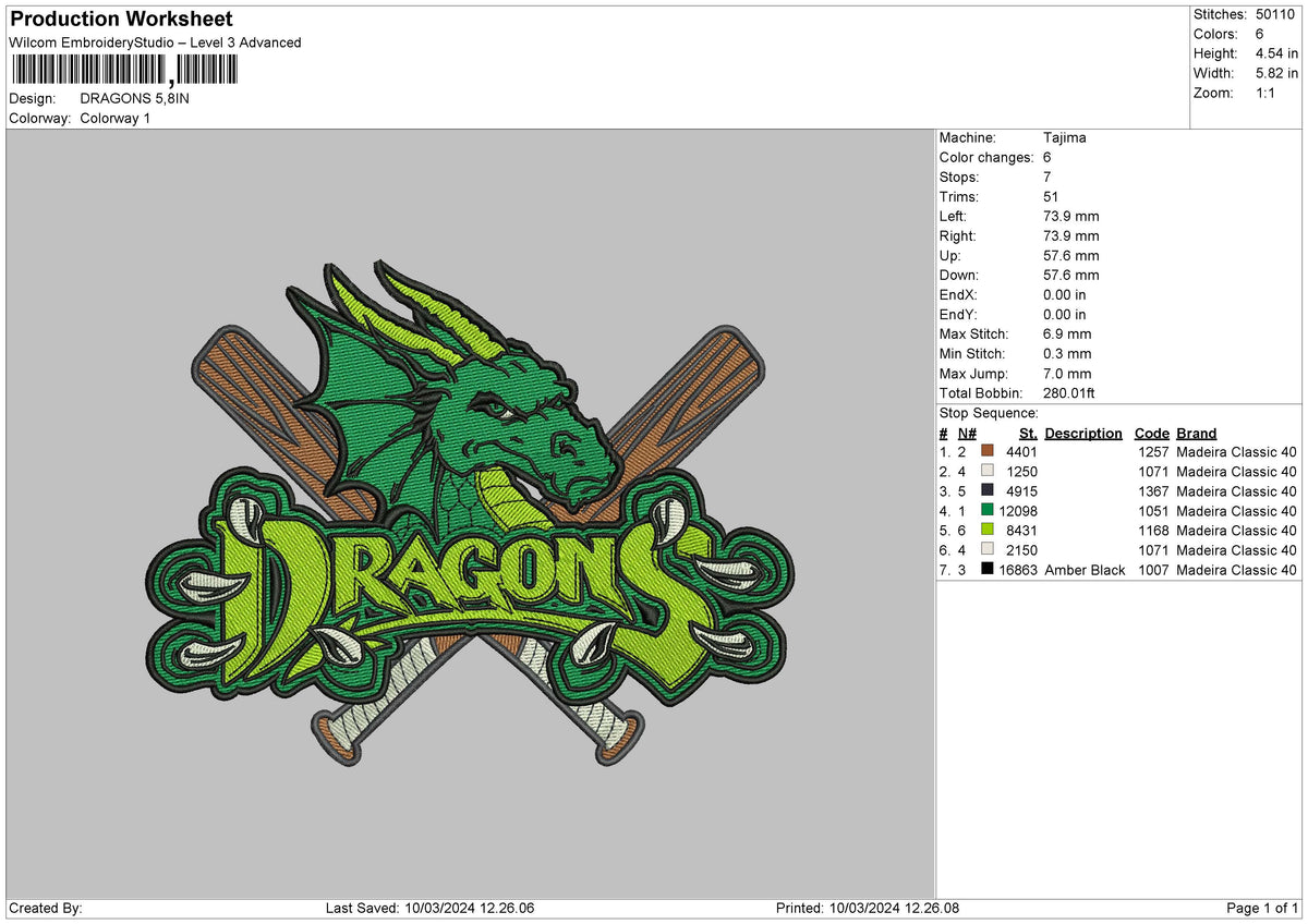 Dragons 03 Embroidery File 6 sizes