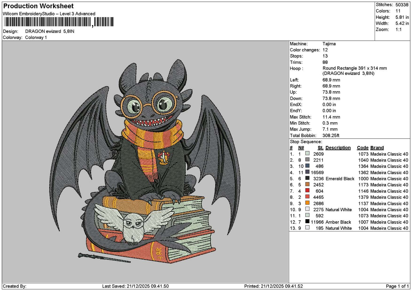 Black Dragon 2112 Embroidery File 6 sizes