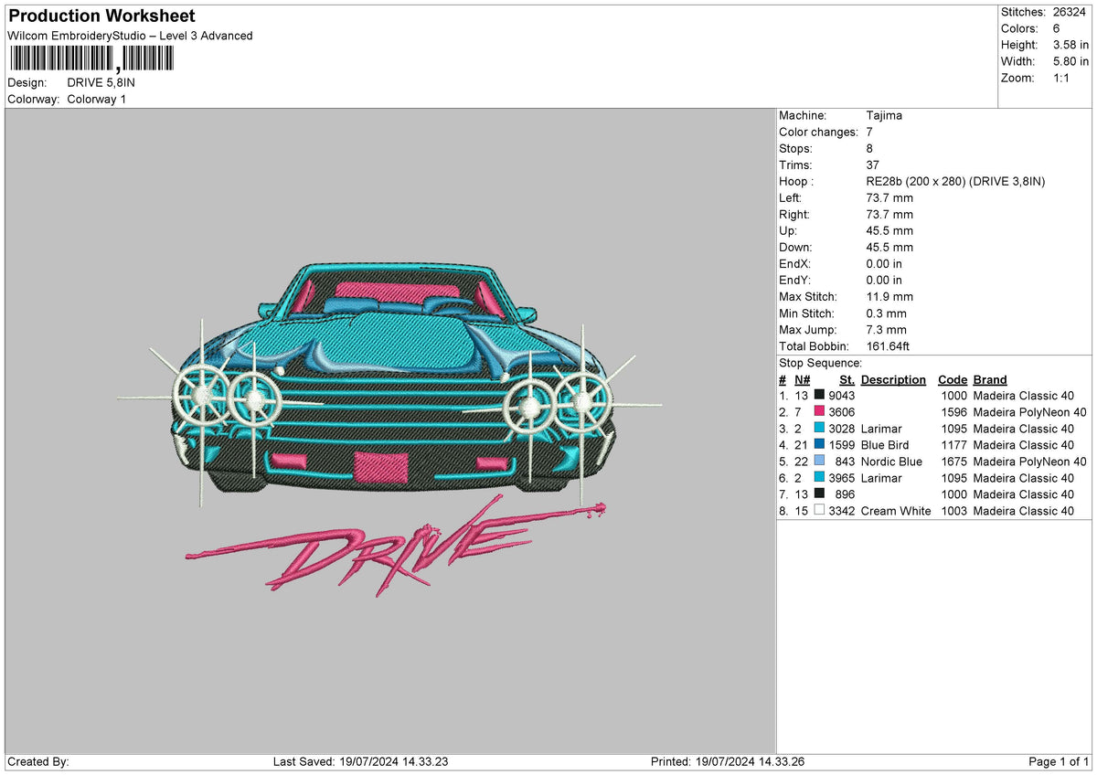 Drive Car text Embroidery File 6 size