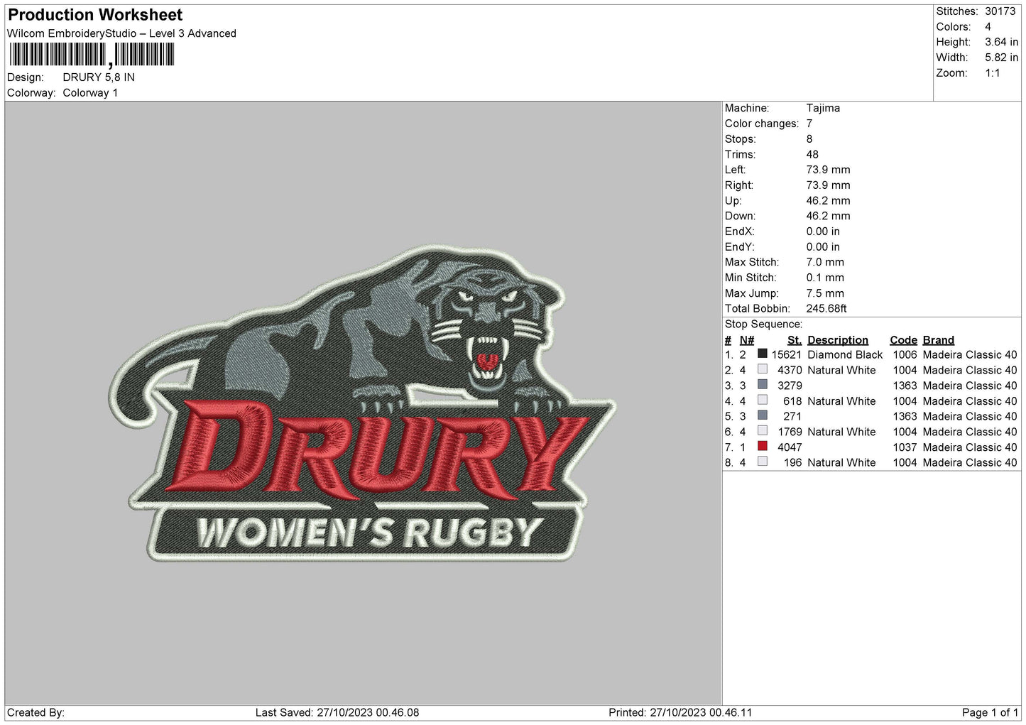 Drury Embroidery File 6 sizes