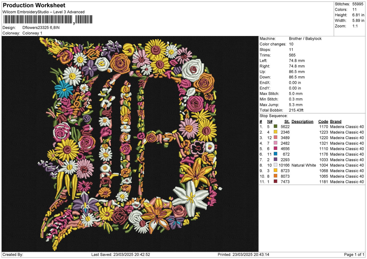 Dflowers23325 Embroidery File 6 size